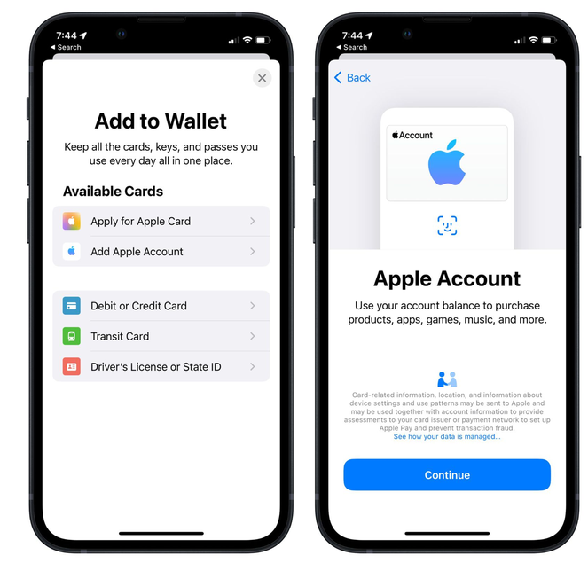 蒲江苹果手机维修分享iOS 15.5钱包App如何添加 Apple 账户 